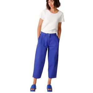 SKFK Orhi Royal Blue Pleat Front High Rise Cropped Pants Stretch Cotton Size 6